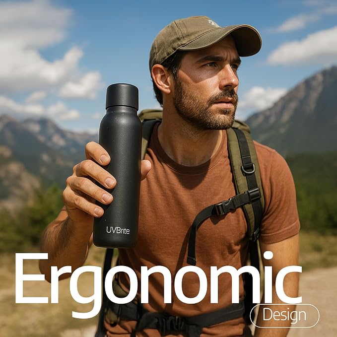 UVBRITE UV self-Cleaning and Water-Purifying Bottle TT-B02-18.6 Ounce Insulated Rechargeable Stainless-Steel Tumbler with Safety Lock Prevents Accidental Exposure Ideal for Outdoor and Emergency use