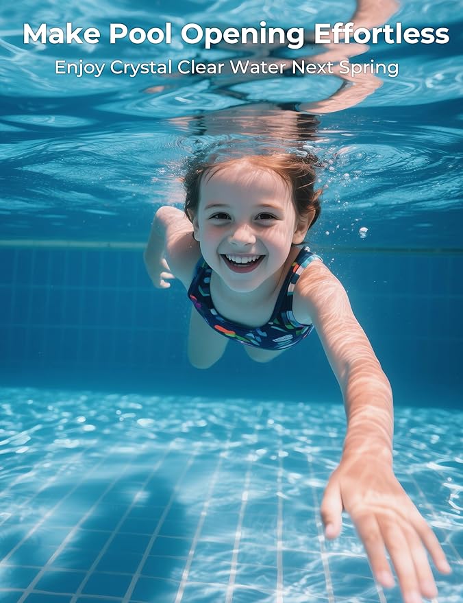 POOLACC 4-in-1 Winter Pool Closing Kit for Above-Ground & In-Ground Pools, Treats Up to 15,000 Gallons Pool Winterizing Kit, Long-Lasting Easy-to-Use Swimming Pool Clarifier & Enzyme (1-Pack)