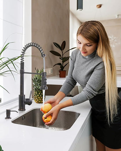 ARCORA Kitchen Faucets with Soap Dispenser: Oil Rubbed Bronze Kitchen Faucets with Pull Down Sprayer - Stainless Steel Single Handle Kitchen Sink Faucets with Deck Plate for Farmhouse RV Laundry