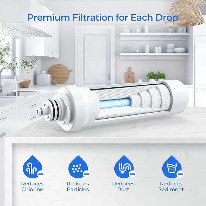RF-20 Water Filter Replacement Sediment Carbon Block, Compatible With Brondell RC100 RO System, 6 Month (1 Set, White)