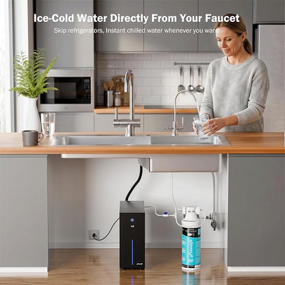 Frizzlife Under Sink Water Chiller Cooling System with Filter, CW5000+MS99 | Cold & Room-temp Outlets Faucet, NSF 53/42/372 Certified MS99 Superior Filtration, Adjustable Cooling, Space Saving Design