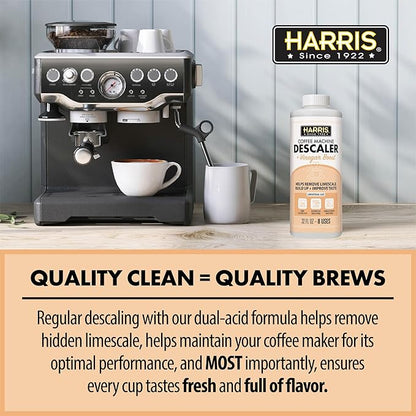 HARRIS Coffee Machine Descaler Descaling Solution - 32 Fl. Oz. (8 Uses) Compatible with Keurig,Nespresso,Breville,Delonghi, Jura Ninja - Espresso Coffee Maker Cleaner, Limescale Remover