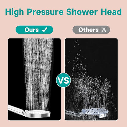 6“ Filtered Shower Head with Handheld, 6 Modes High Pressure Shower Head with Filter for Hard Water, Detachable Showerhead with Stainless Steel Hose and Shower Arm Bracket, Chrome-White
