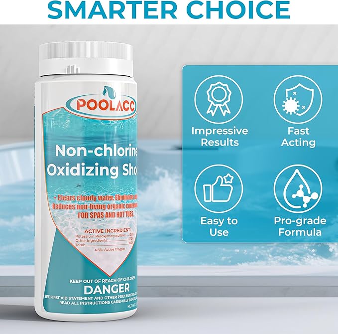 Non-Chlorine Spa Shock for Hot Tub -2.2 lbs×8 Packs, Chlorine-Free Shock Oxidizer Treatment for Hot Tubs, Spas and Swimming Pools, Fast Acting Oxidizing Shock for Crystal Clear Water, 17.6 lbs