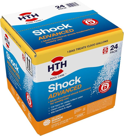 HTH 52065 Pool Care Shock Advanced, Swimming Pool Chemical - Cal Hypo Formula, Prevents Bacteria & Algae, Restores Crystal Clear Water - Shock Treatment, 1lb Packs (24 Packs)