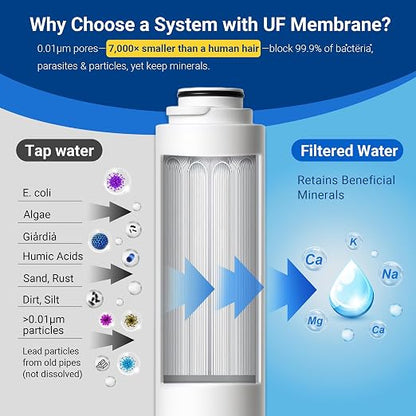 TOVASTY Under Sink Water Filter, PPC Filter for 3-Stage Ultra-Filtration Water System
