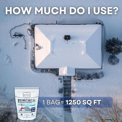 Sea Salt Natural Ice & Snow Melt - Pet & Kid Safe Safety Deicing Salt - 10 LBS Bag Covers 2500 SQ FT - No Chemicals - 100% Natural - Pacific Northwest - Waterproof Pouch