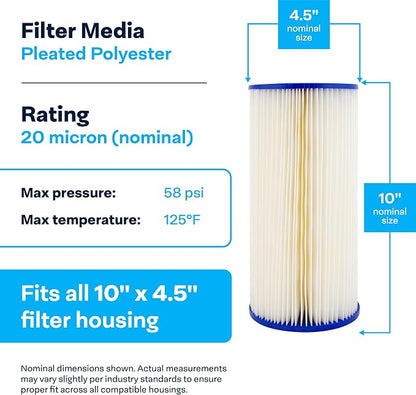 SpiroPure 10x4.5 20 Micron Sediment Water Filter S1-BB 155405-43 (8 Pack)