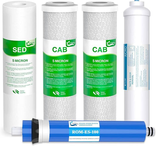 1-5 Stage ROES-100 100 GPD RO Water Filter Set Replacement Fit for APEC ROES-100 Reverse Osmosis System, Model FILTER-MAX-ES100 (3/8" Output)