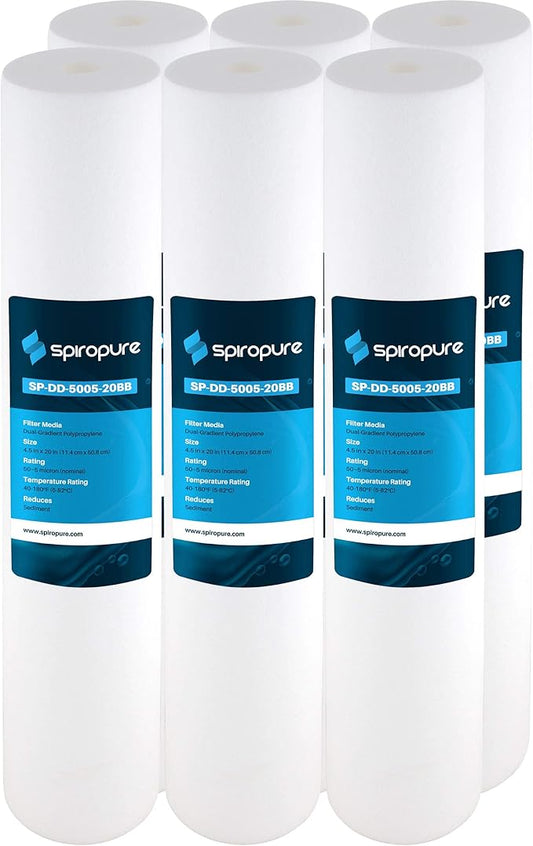 SpiroPure SP-DD-5005-20BB 20x4.5 BB 5 Micron Spun Melt-Blown Polypropylene Water Filter Cartridge SDC-45-2005 DGD-5005-20 155358-43 (Case of 6)