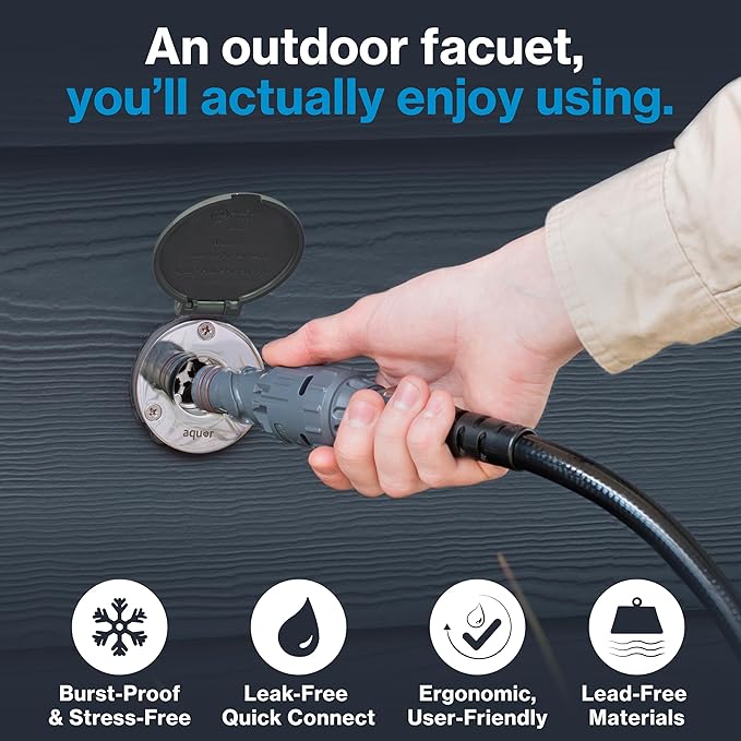 Aquor House Hydrant V1+ Frost Free Outdoor Faucet, Anti Siphon Valve with Quick Connect, Frost Proof Flush Wall Hose Bib, 12 inch Stem, 13-3/4 inch Install Depth, Slate Gray