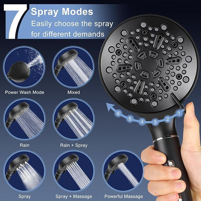 Filtered Shower Head with Handheld, Filtered Shower Head with 3-PCS Filters For Hard Water, 7-Spray Modes 5" High Pressure Shower Head, Built-in Power Jets Shower Heads, Black