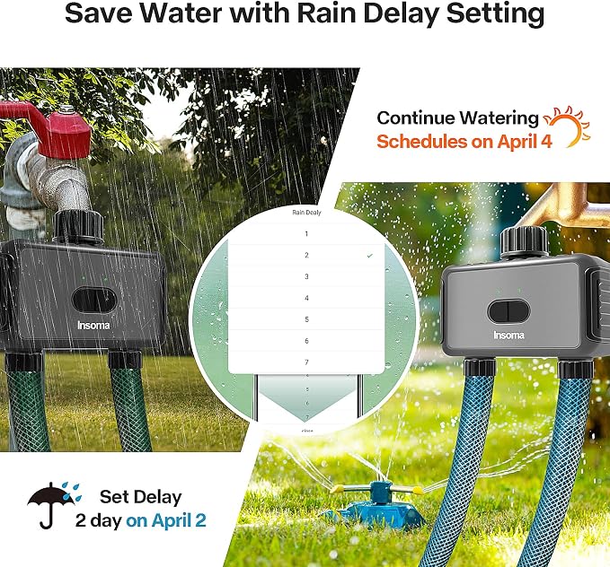 Smart Sprinkler Timer 2 Zone with Wi-Fi Hub, Automatic Irrigation System Controller for Lawns and Yard, Compatible with Alexa