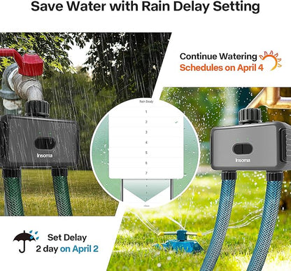 Smart Sprinkler Timer 2 Zone with Wi-Fi Hub, Automatic Irrigation System Controller for Lawns and Yard, Compatible with Alexa