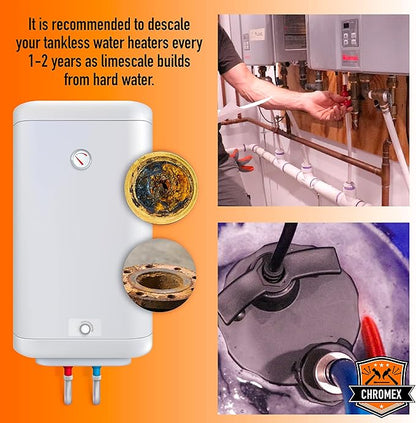 Chromex Tankless Water Heater Flush Kit with Gallon Liquid Descaling Solution and 1/6HP Extra Strength Pump