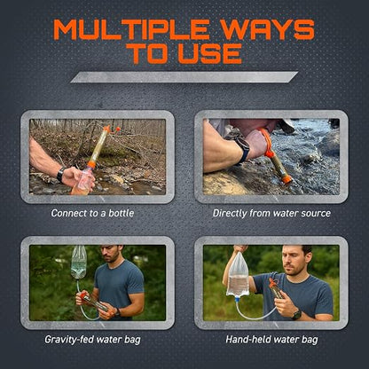 GunZee Personal Water Filter Straw, Reusable Straws for Drinking Clean, Filtered Water, Portable & Lightweight, Ideal for Camping, Hiking, Fishing, and Backpacking, Survival Gear and Supplies, 4-Pack