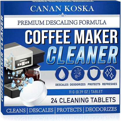 Coffee Machine Descaler Tablets 24 Count – Universal Coffee Maker Cleaner – Removes Limescale, Improves Taste & Performance – Compatible with Most Machines