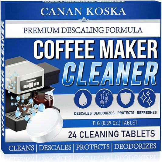 Coffee Machine Descaler Tablets 24 Count – Universal Coffee Maker Cleaner – Removes Limescale, Improves Taste & Performance – Compatible with Most Machines