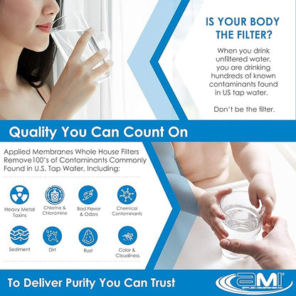 Applied Membranes Inc. 3-Stage Whole-House Water Filter System, 4.5x20-Inch Heavy-Metal, Sediment, and Chemical Water Filter Cartridge