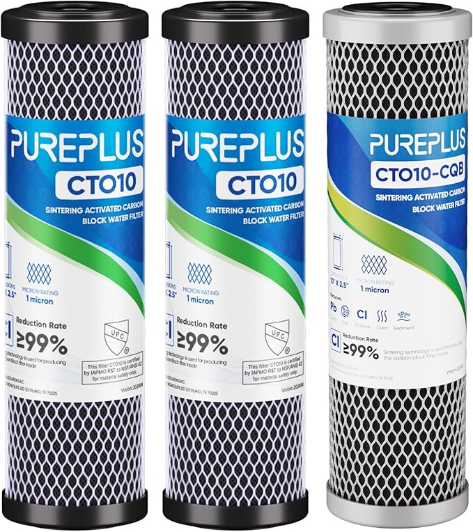 1 Micron 2.5" x 10" Whole House CTO Carbon Water Filter Cartridge Replacement for Under Sink Water Filter System, Dupont WFPFC8002, WFPFC9001, FXWTC, SCWH-5, WHEF-WHWC, WHCF-WHWC, AMZN-SCWH-5,3Pack