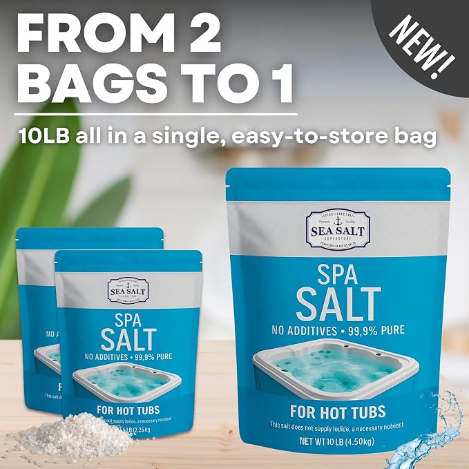 Spa Salt for All Spa Systems and Chlorine Generators – Hot Tub Salts for Ace Freshwater, Hotspring, Jacuzzi, Caldera, and Chloromatic – 10 Lbs Bag by Sea Salt Superstore