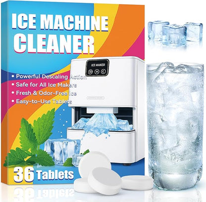 Ice Machine Cleaner, 36 Pack Ice Maker Cleaner for Crystal Clear Ice, Ice Machine Descaler Tablet for Most Countertop, Remove Hard Water and Mineral Buildup (36.01Count (Pack of 1))