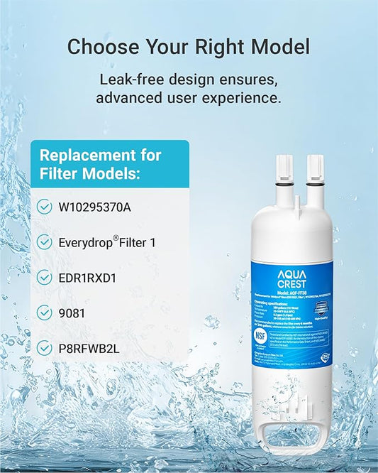AQUA CREST EDR1RXD1 Replacement for W10295370A, Everydrop® Filter 1, EDR1RXD1B, P8RFWB2L, P4RFWB, Kenmore® 46-9081, 46-9930, Refrigerator Water Filter, 3 Filters