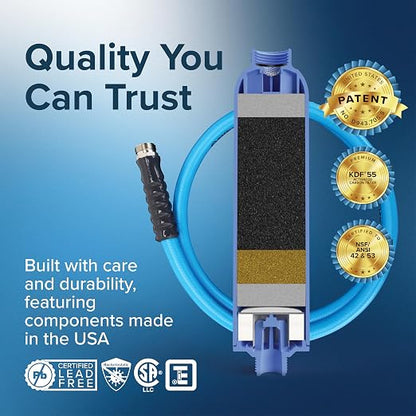 Camco Tastepure RV Freshwater Kit - Includes Tastepure RV Water Filter, Flexible Hose Protector, EvoFlex 25' Drinking Water Hose, Brass RV Water Pressure Regulator & Carrying Basket (20160)