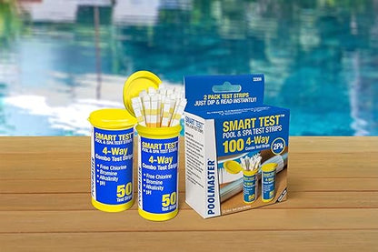 Poolmaster 4-Way Swimming Pool & Spa Test Strips, 100 Count Total, Easy-to-Read Results, Fast, Accurate Chlorine, Bromine, Alkalinity & pH Testing for Pools, Spas & Hot Tubs, Made in the USA
