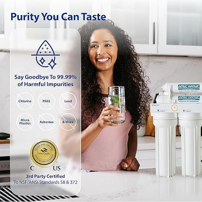 APEC Water 5-Stage Under Sink Reverse Osmosis Water Filter System, ROES-50 Essence Series, WQA Certified, 50 GPD, Reduces 99.99% of Contaminants, Home Water Filtration, DIY Install