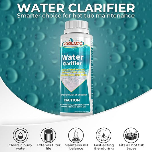 POOLACC Water Clarifier for Spa Hot Tub or Pool- Clears Cloudy Water, Improves Filter Efficiency, Keeps pH Balanced - Highly Concentrated Chemical Water Clarifier for All Spas, Hot Tubs & Pools -32 oz