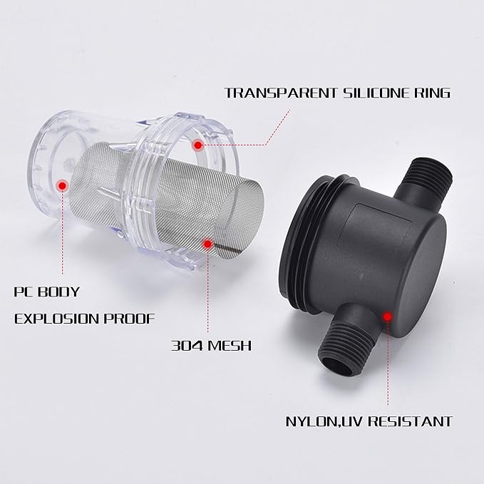 1/2'' 80 Mesh Male Water Filter, Twist-On Pipe Strainer | Nylon PA66 Cover, PC Bowl, 304 Stainless Screen