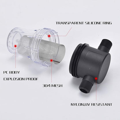 Water Filter, 3/4'' Female Twist-On Pipe Strainer | Nylon PA66 Cover, PC Bowl, 304 Stainless Screen, 40 and 80 Mesh