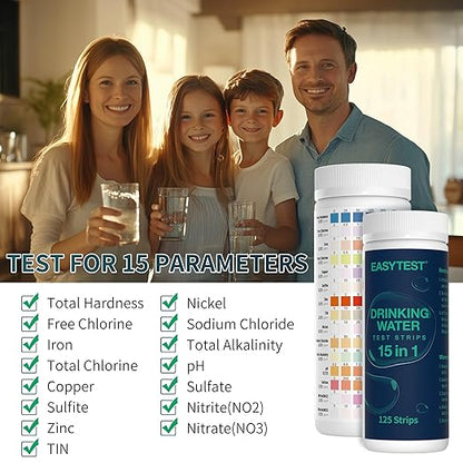 EASYTEST 20 in 1 Drinking Water Test Kit - Well Water Testing Kit - Water Test Strip for House Water for pH, Hardness, Chlorine, Lead, Iron, Bacteria & More