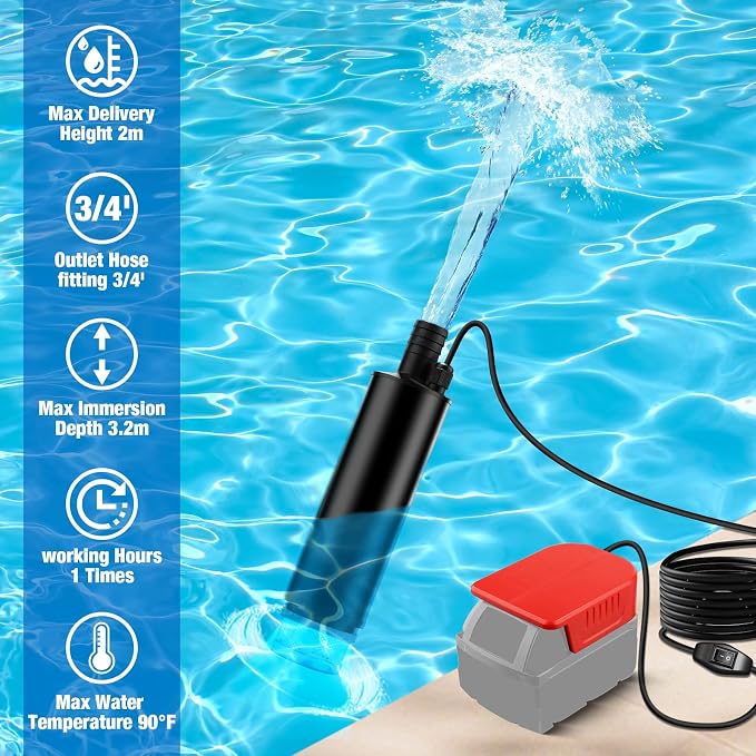 Mini Water Pump Compatible with Milwaukee M18 Battery, 500GPH Portable Sump Pump with Sediment Filters, for Pool Draining, Garden, Pond, Deep Well (Tool Only)