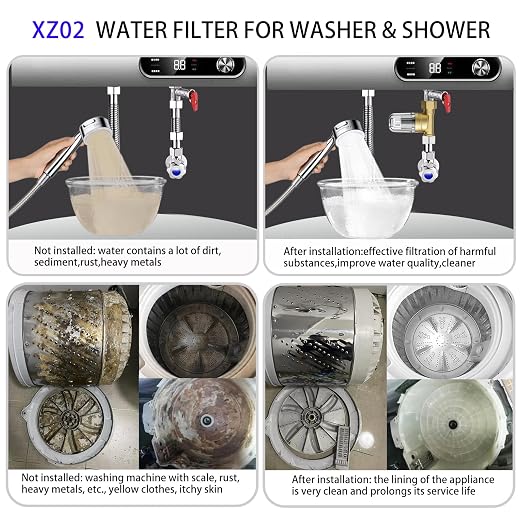 XZ02 50 Micron Reusable Washing Machine Water Filter, Compact Brass Washer Water Filter, for Washing Machine, Heater, Camping, Travel, Anti Scale Portable Sediment Filter