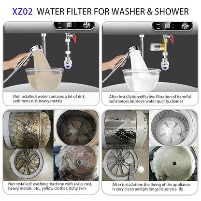 XZ02 50 Micron Reusable Washing Machine Water Filter, Compact Brass Washer Water Filter, for Washing Machine, Heater, Camping, Travel, Anti Scale Portable Sediment Filter
