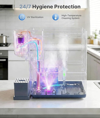 3-in-1 Water Dispenser with Ice Maker - Hot/Cold/Warm Water, Adjustable Water Volume, Countertop, Compact Coffee Brewer for Home & Office, Deep Navy
