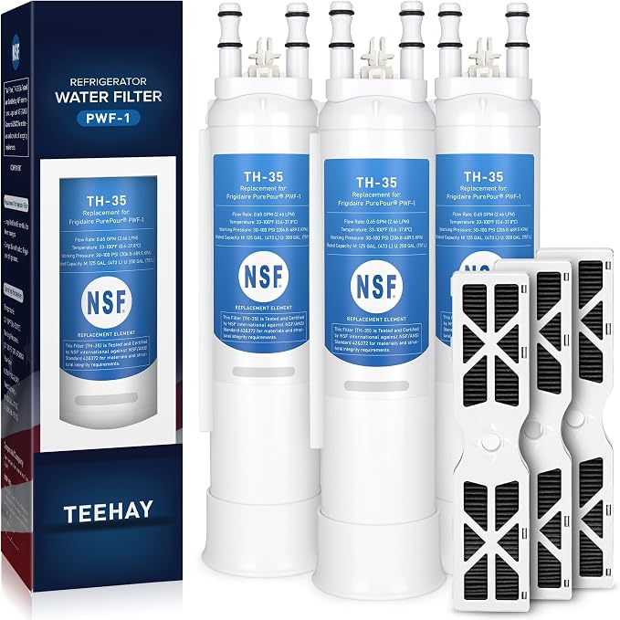 TEEHAY PWF-1 FPPWFU01 Water Filter & PureAir AF-2 FRGPAAF2 Air Filter Combo, Compatible with Frigidaire FRIGCOMBO6, GRFS2853AF, FRFC2323AS, FRFS2823AS, FRFS282LAF, GRFC2353AF, FRFS2823AD, 3 Combo