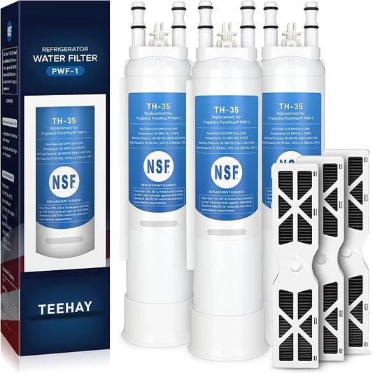 TEEHAY PWF-1 FPPWFU01 Water Filter & PureAir AF-2 FRGPAAF2 Air Filter Combo, Compatible with Frigidaire FRIGCOMBO6, GRFS2853AF, FRFC2323AS, FRFS2823AS, FRFS282LAF, GRFC2353AF, FRFS2823AD, 3 Combo