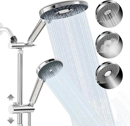 Filtered Shower Head with Handheld Shower Head High Pressure Rainfall System with Slide Bar Dual Filter Softener for Hard Water,6 Spray Modes,Adjustable Height,Chrome
