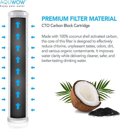 CTO20 5 Micron 2.5" x 20" Carbon Block Water Filter Set – Replacement Cartridges for Whole House and Under Sink Systems, Universal Standard Size (1, 20 x 2.5)