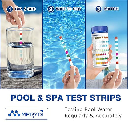 7-Way Pool Test Strips,150 Strips Pool and Hot Tub Test Strips,Accurate Test Bromine,Total Alkalinity,pH,Free Chlorine,Total Hardness,Cyanuric Acid and Total Chlorine Pool Spa Water Test Strips