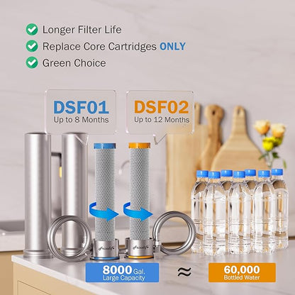 Frizzlife UDS99 Under Sink Water Filter System, 8-Stage Direct Connect Water Filtration, 0.5 Micron Reduce 99.99% Lead, Chlorine, Heavy Metals, Bad Taste, NSF 42 Certified Elements, Stainless Steel