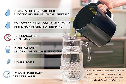 | 3 in 1 Water Ionizer | Alkaline Water Machine | Colloidal Silver Generator Kit | Alkaline Pitcher: PH 2.4-11, up to -1000mV ORP | Colloidal: 0-20 PPM, Silver Rods 9999 Pure | Acidic Water