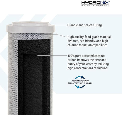 Hydronix CB‑25‑1005 Whole House Coconut Carbon Block Water Filter – 5-Micron Replacement Cartridge for RO & Drinking Water Systems | Standard 2.5 x 10 Inch Filter Housings | 6-Month Replacement