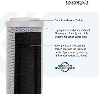 Hydronix CB‑25‑1005 Whole House Coconut Carbon Block Water Filter – 5-Micron Replacement Cartridge for RO & Drinking Water Systems | Standard 2.5 x 10 Inch Filter Housings (2 Pack)