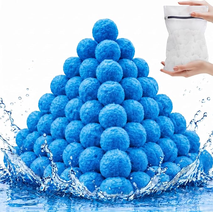 Upgraded 1.8 Lbs Pool Filter Balls for Sand Filter, Reusable Eco-Friendly Pool Sand Filter Balls (Equals 60 lbs Pool Filter Sand) with Wash Bag, Blue Pool Filter Media Balls for Swimming Pool