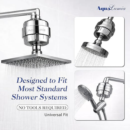 AquaLumia 22-Stage KDF-55 Advanced Shower Filter Set, 3 Replacement Cartridges - Infused with Vitamin C & E for Skin & Hair - High Output Hard Water Softener - Removes Chlorine, Heavy Metals