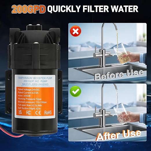 2025 Upgraded Betollo 8800 Booster Pump Kit, Suitable for Household Reverse Osmosis Water Filtration System Standards or Manifolds up to 200 GPD,Bring a High-Voltage Switch